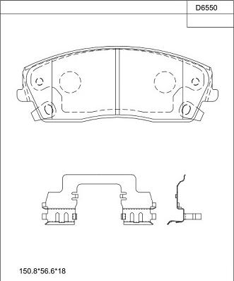 Asimco KD6550 - Тормозные колодки, дисковые, комплект autospares.lv