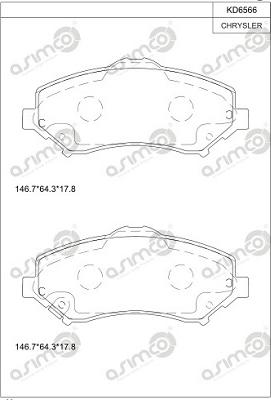 Asimco KD6566 - Тормозные колодки, дисковые, комплект autospares.lv