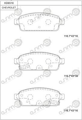 Asimco KD6518 - Тормозные колодки, дисковые, комплект autospares.lv