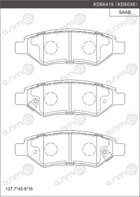 Asimco KD6036 - Тормозные колодки, дисковые, комплект autospares.lv