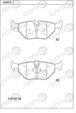 Asimco KD6075 - Тормозные колодки, дисковые, комплект autospares.lv