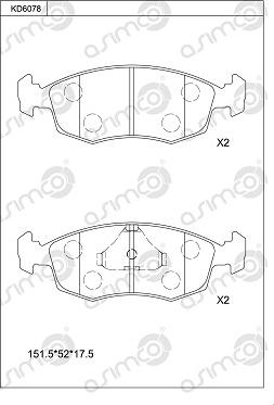 Asimco KD6078 - Тормозные колодки, дисковые, комплект autospares.lv