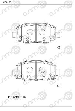 Asimco KD6160 - Тормозные колодки, дисковые, комплект autospares.lv