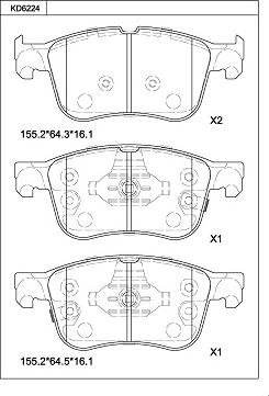 Asimco KD6224 - Тормозные колодки, дисковые, комплект autospares.lv