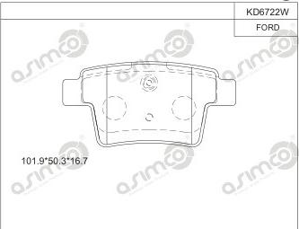 Asimco KD6722W - Тормозные колодки, дисковые, комплект autospares.lv