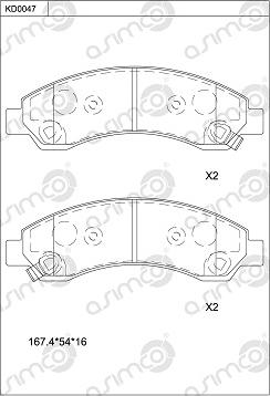 Asimco KD0047 - Тормозные колодки, дисковые, комплект autospares.lv