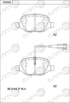 Asimco KD0052 - Тормозные колодки, дисковые, комплект autospares.lv