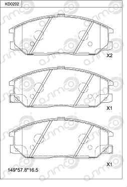 Asimco KD0202 - Тормозные колодки, дисковые, комплект autospares.lv