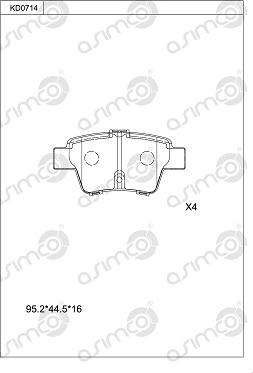 Asimco KD0714 - Тормозные колодки, дисковые, комплект autospares.lv