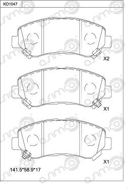 Asimco KD1047 - Тормозные колодки, дисковые, комплект autospares.lv