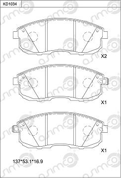 Asimco KD1034 - Тормозные колодки, дисковые, комплект autospares.lv