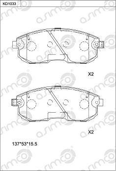 Asimco KD1033 - Тормозные колодки, дисковые, комплект autospares.lv