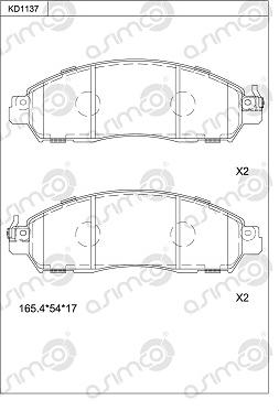 Asimco KD1137 - Тормозные колодки, дисковые, комплект autospares.lv