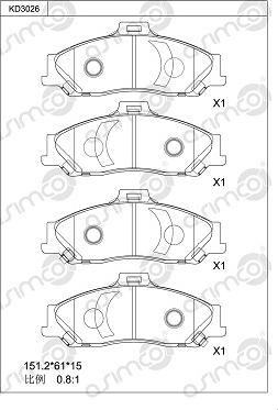 Asimco KD3026 - Тормозные колодки, дисковые, комплект autospares.lv