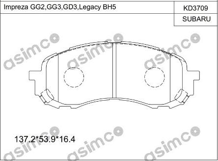 Asimco KD3709 - Тормозные колодки, дисковые, комплект autospares.lv