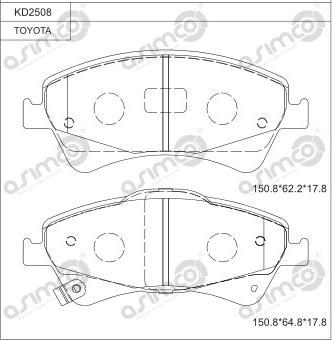 Asimco KD2508 - Тормозные колодки, дисковые, комплект autospares.lv