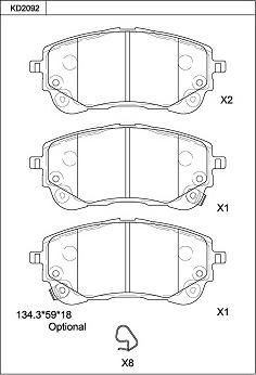 Asimco KD2092 - Тормозные колодки, дисковые, комплект autospares.lv