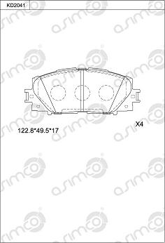 Asimco KD2041 - Тормозные колодки, дисковые, комплект autospares.lv