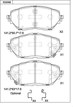 Asimco KD2088 - Тормозные колодки, дисковые, комплект autospares.lv