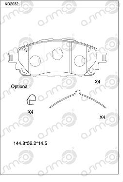 Asimco KD2082 - Тормозные колодки, дисковые, комплект autospares.lv