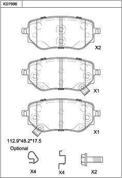 Asimco KD7996 - Тормозные колодки, дисковые, комплект autospares.lv