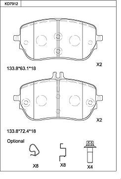 Asimco KD7912 - Тормозные колодки, дисковые, комплект autospares.lv