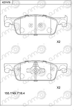 Asimco KD7478 - Тормозные колодки, дисковые, комплект autospares.lv