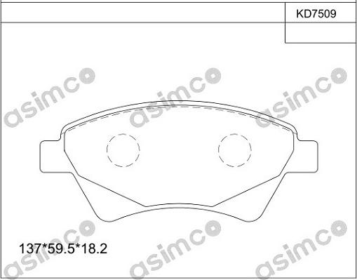 Asimco KD7509 - Тормозные колодки, дисковые, комплект autospares.lv