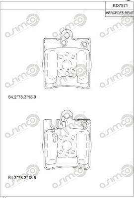 Asimco KD7571 - Тормозные колодки, дисковые, комплект autospares.lv