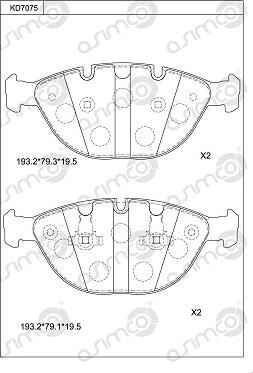 Asimco KD7075 - Тормозные колодки, дисковые, комплект autospares.lv