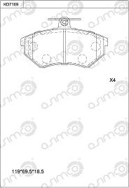 Asimco KD7169 - Тормозные колодки, дисковые, комплект autospares.lv