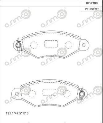 Asimco KD7309 - Тормозные колодки, дисковые, комплект autospares.lv