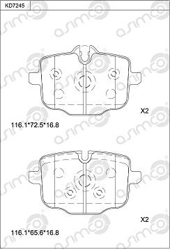 Asimco KD7245 - Тормозные колодки, дисковые, комплект autospares.lv