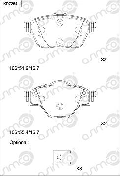 Asimco KD7254 - Тормозные колодки, дисковые, комплект autospares.lv