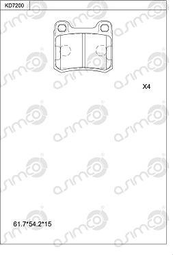 Asimco KD7200 - Тормозные колодки, дисковые, комплект autospares.lv