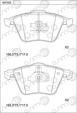 Asimco KD7222 - Тормозные колодки, дисковые, комплект autospares.lv