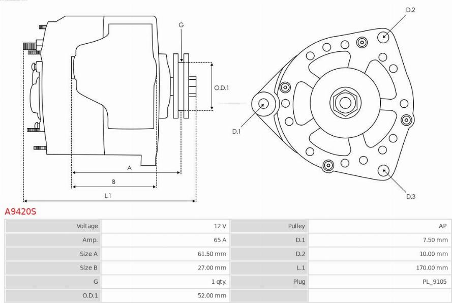 AS-PL A9420S - Генератор autospares.lv