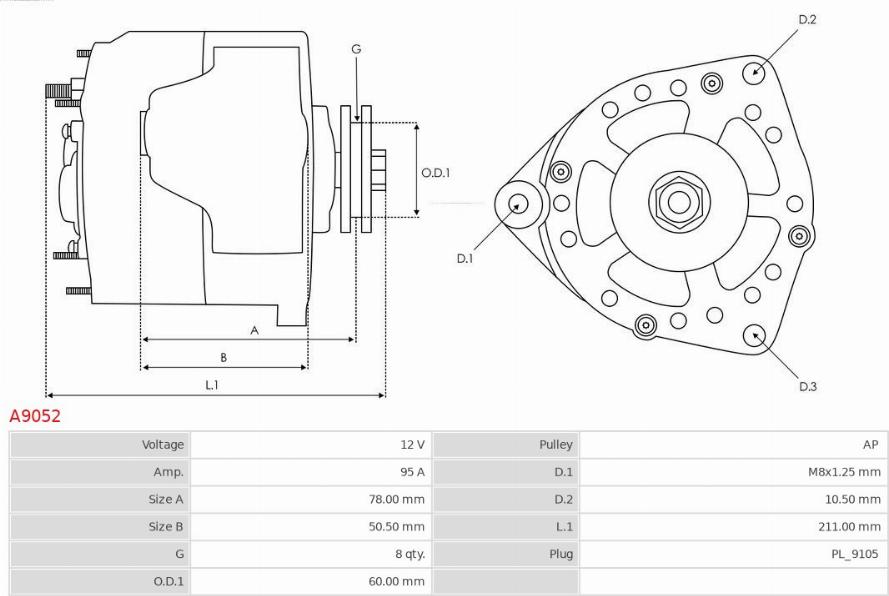 AS-PL A9052 - Генератор autospares.lv