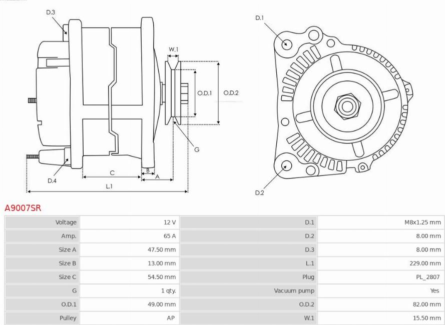 AS-PL A9007SR - Генератор autospares.lv