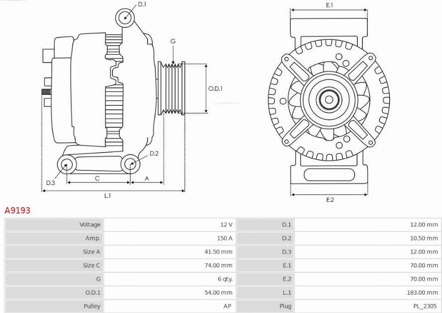 AS-PL A9193 - Генератор autospares.lv