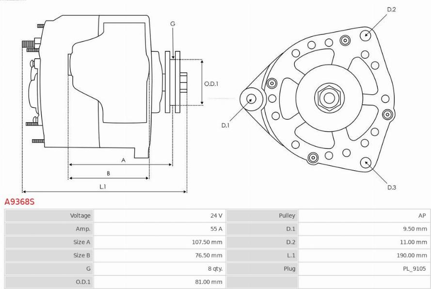 AS-PL A9368S - Генератор autospares.lv