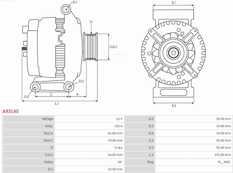 AS-PL A9314S - Генератор autospares.lv