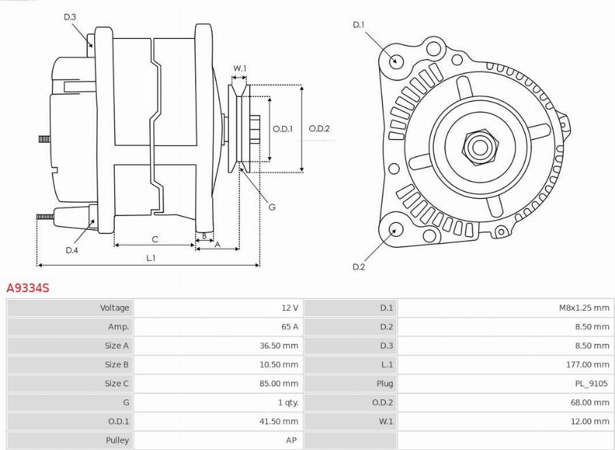 AS-PL A9334S - Генератор autospares.lv