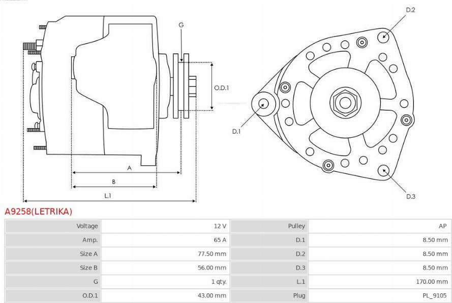 AS-PL A9258(LETRIKA) - Генератор autospares.lv