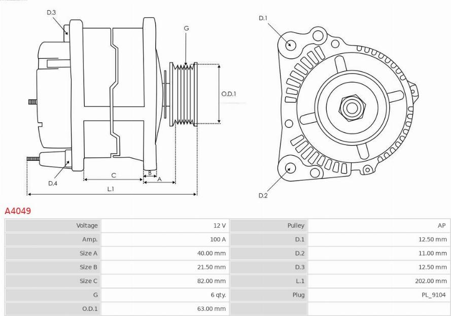 AS-PL A4049 - Генератор autospares.lv