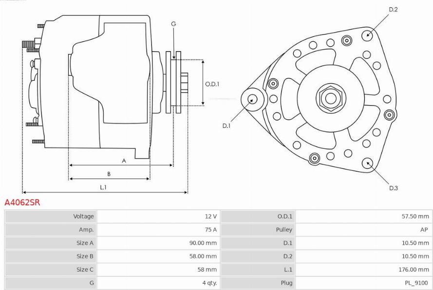 AS-PL A4062SR - Генератор autospares.lv