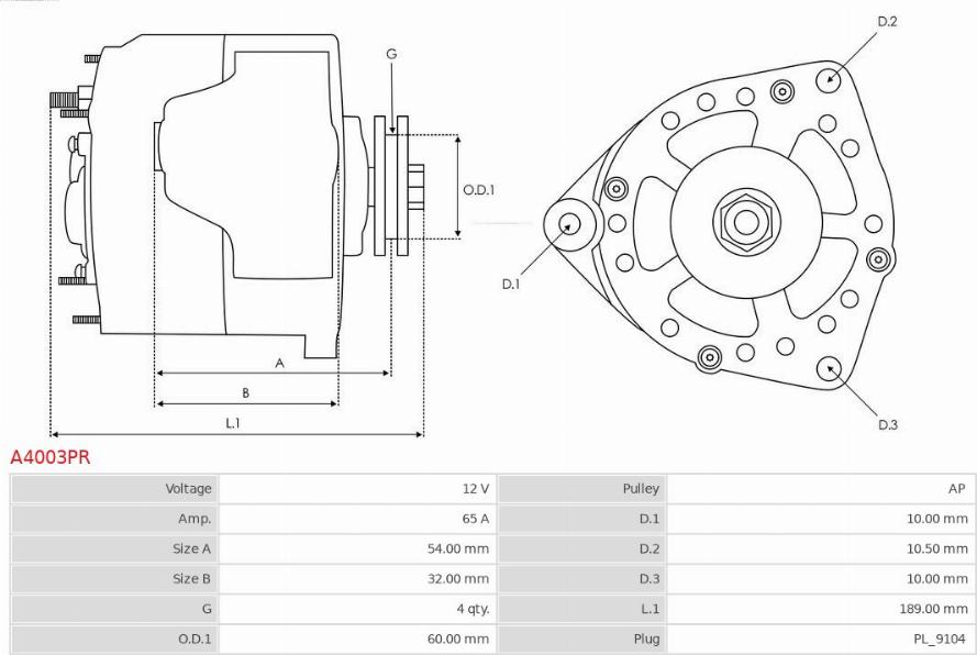 AS-PL A4003PR - Генератор autospares.lv