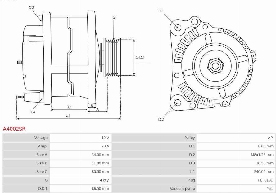 AS-PL A4002SR - Генератор autospares.lv