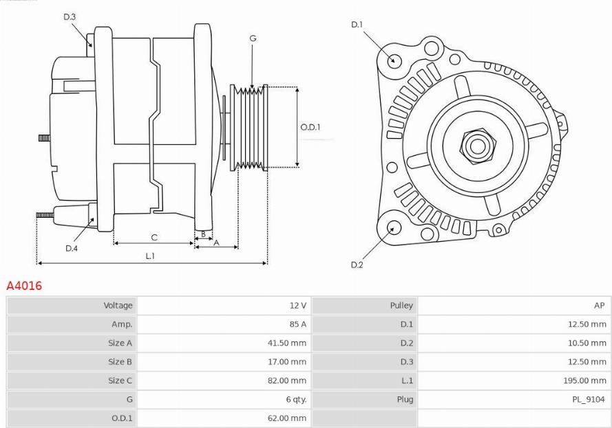 AS-PL A4016 - Генератор autospares.lv