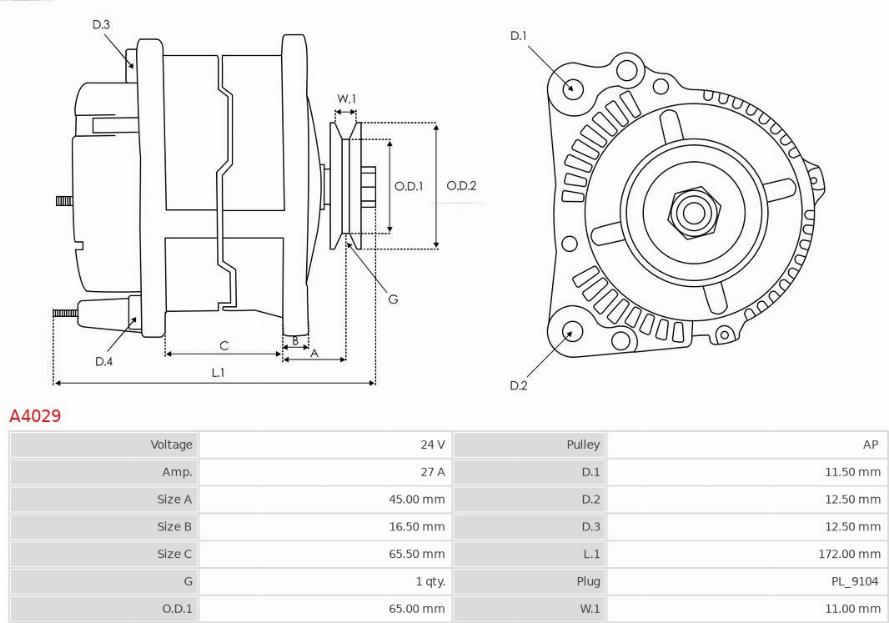 AS-PL A4029 - Генератор autospares.lv